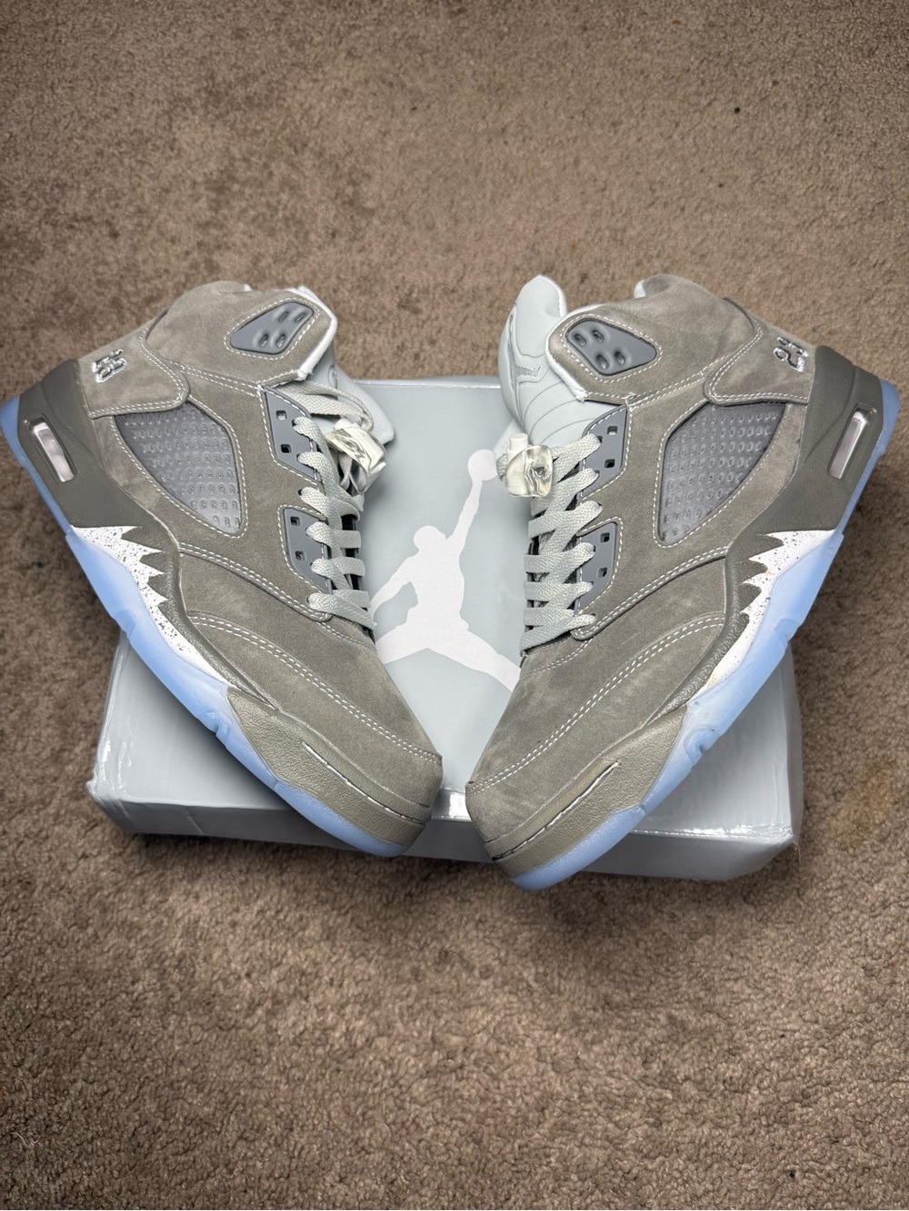 Jordan Men’s Sneakers in Grey Suede with Icy Blue Outsole